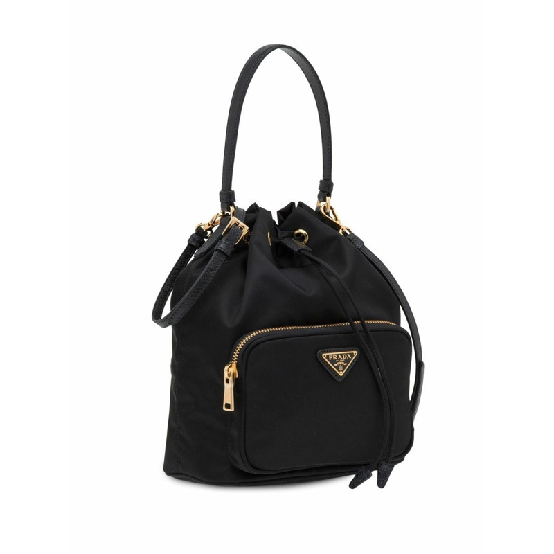 PRADA Duet Re-Nylon 新款水桶包 黑色金色 1BH038 RV44-2