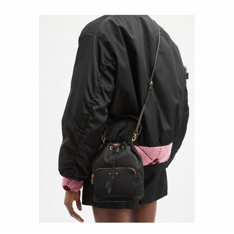 PRADA Duet Re-Nylon 新款水桶包 黑色金色 1BH038 RV44-5