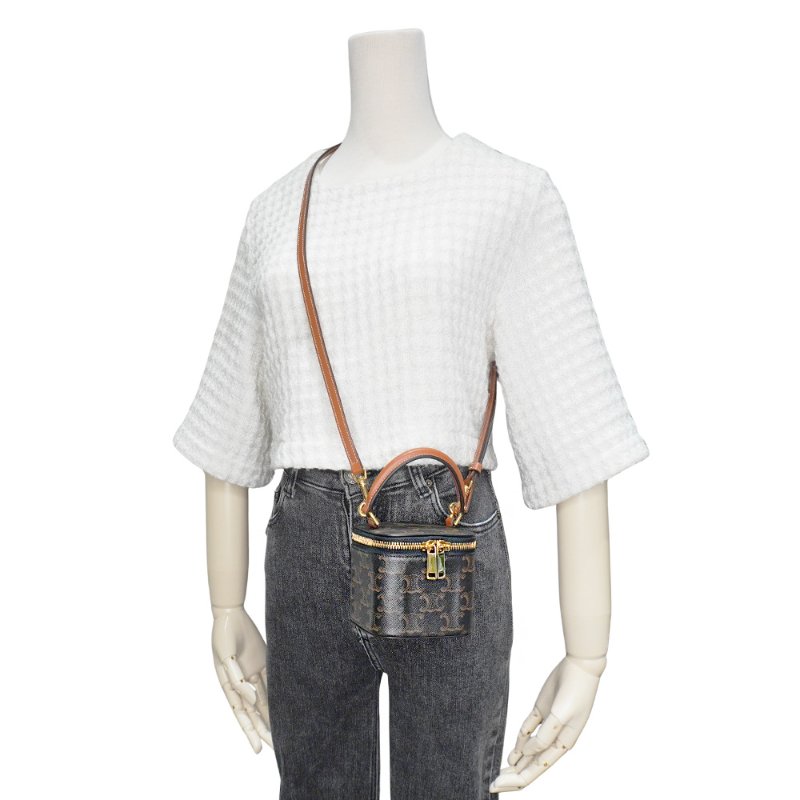 Celine 標誌印花迷你化妝包(棕褐色)-5