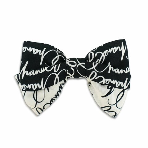 Chanel 經典雙C蝴蝶結絲質髮夾(黑/白)