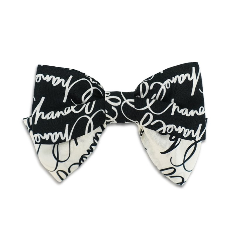 Chanel 經典雙C蝴蝶結絲質髮夾(黑/白)-0