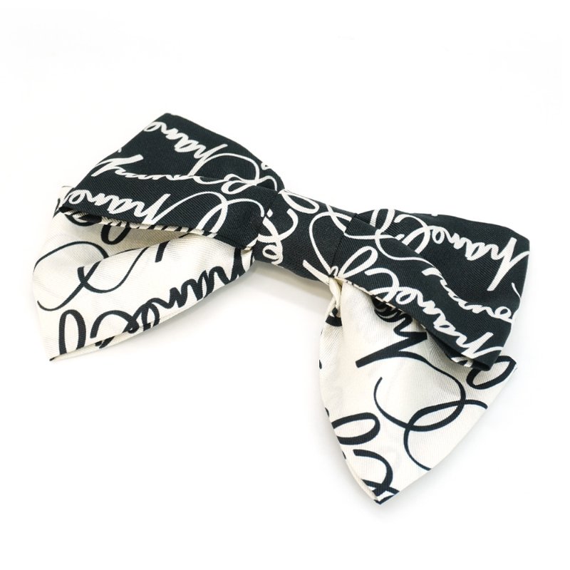 Chanel 經典雙C蝴蝶結絲質髮夾(黑/白)-1