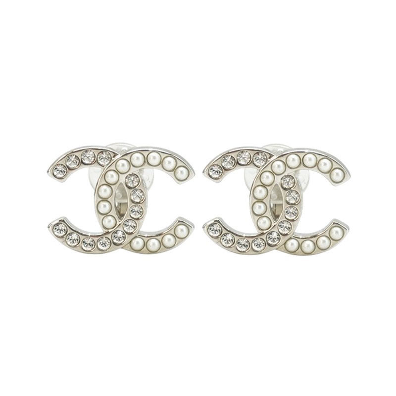 Chanel 銀框水鑽珍珠夾式耳環(ABG433-銀)-0