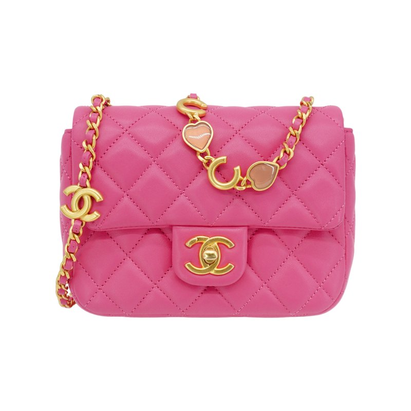 Chanel 菱格羊皮金球調節釦方胖斜背包-17cm(AS1786-桃紅)-0