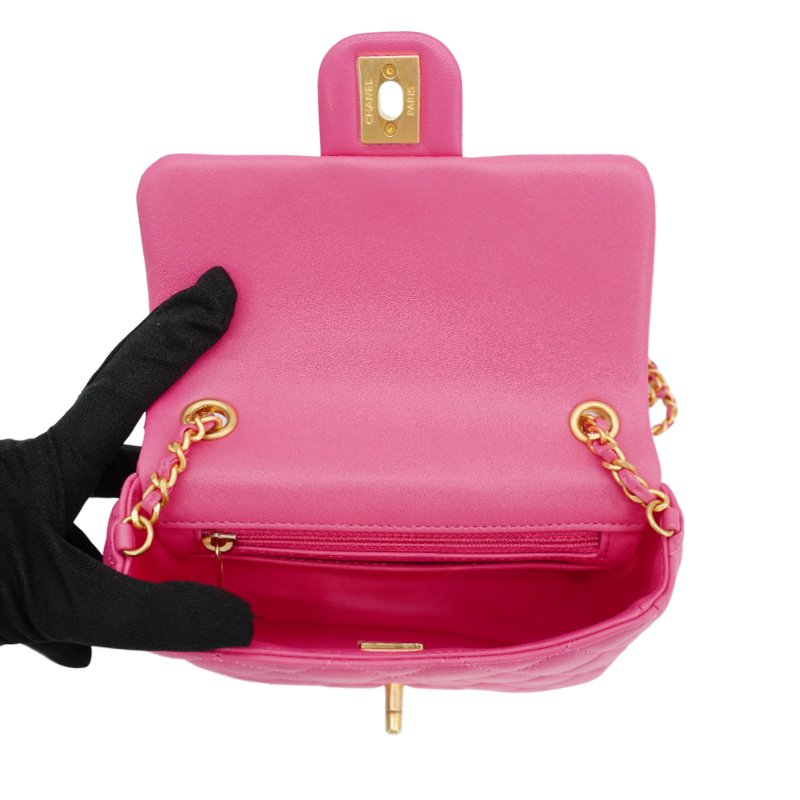 Chanel 菱格羊皮金球調節釦方胖斜背包-17cm(AS1786-桃紅)-4