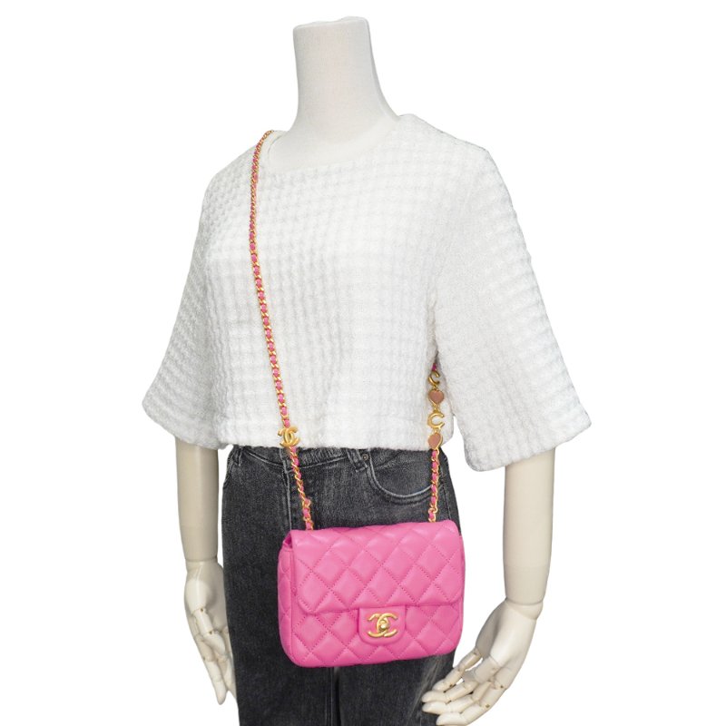 Chanel 菱格羊皮金球調節釦方胖斜背包-17cm(AS1786-桃紅)-5