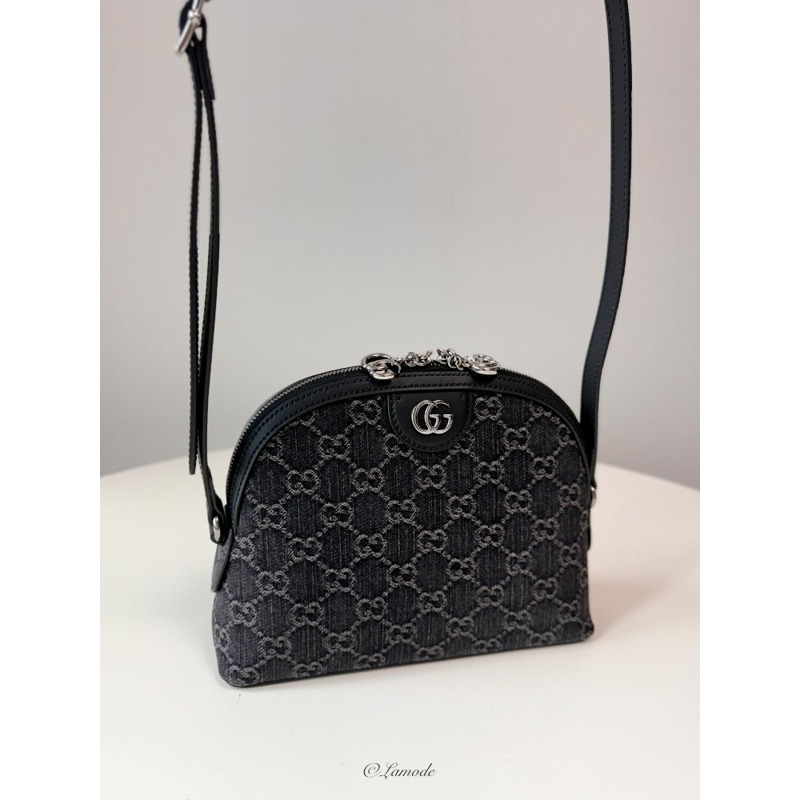 GUCCI Ophidia GG 小號肩背包 黑色 灰色 牛仔布 499621 FAC2F 8450-0