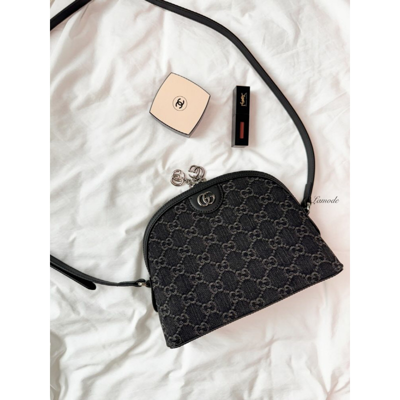 GUCCI Ophidia GG 小號肩背包 黑色 灰色 牛仔布 499621 FAC2F 8450-1