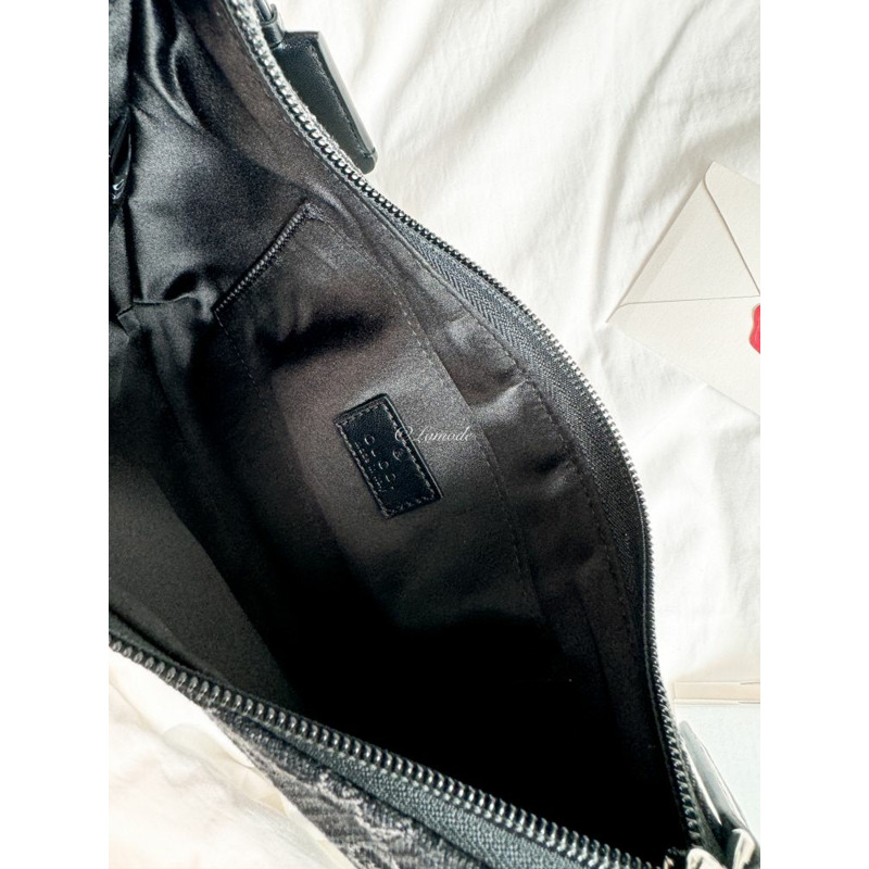 GUCCI 馬銜扣纖薄小號單肩包 黑色 灰色 牛仔布 774719 FACZ1 4952-2