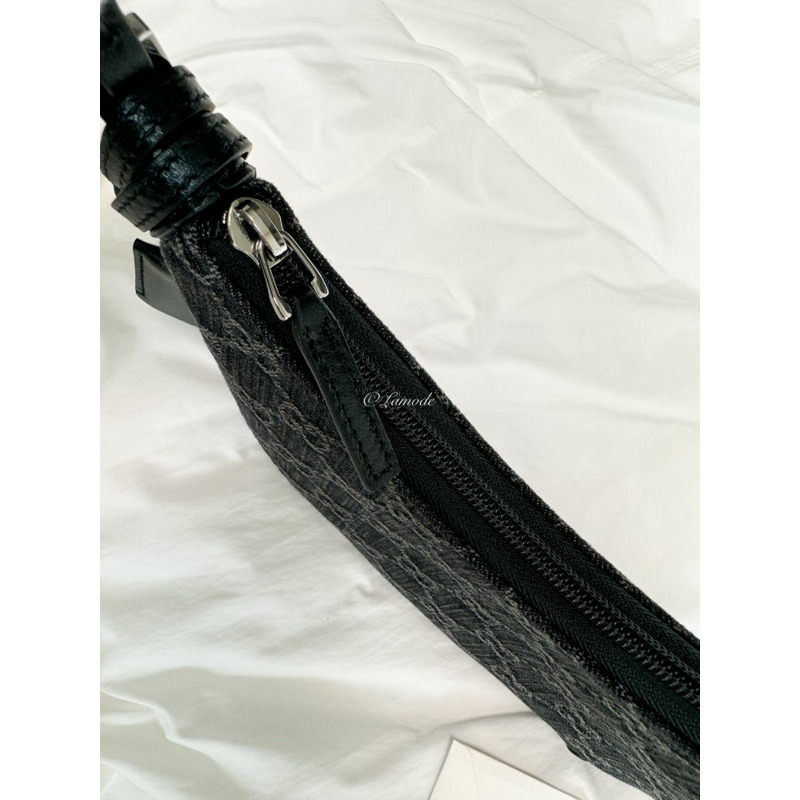 GUCCI 馬銜扣纖薄小號單肩包 黑色 灰色 牛仔布 774719 FACZ1 4952-3