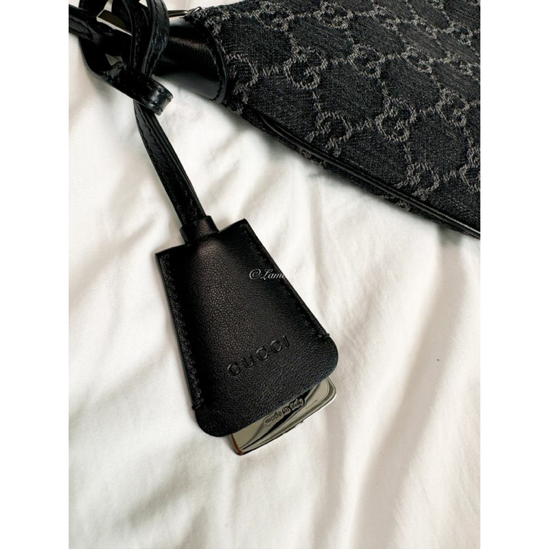 GUCCI 馬銜扣纖薄小號單肩包 黑色 灰色 牛仔布 774719 FACZ1 4952-4