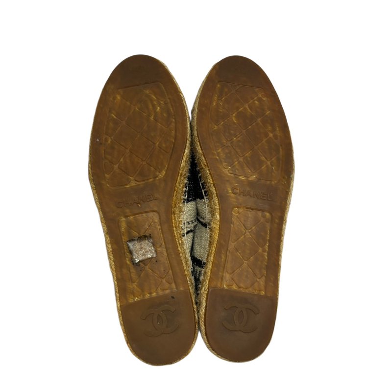 【美收精品】CHANEL 米白藍帆布平底鞋 4-554-7