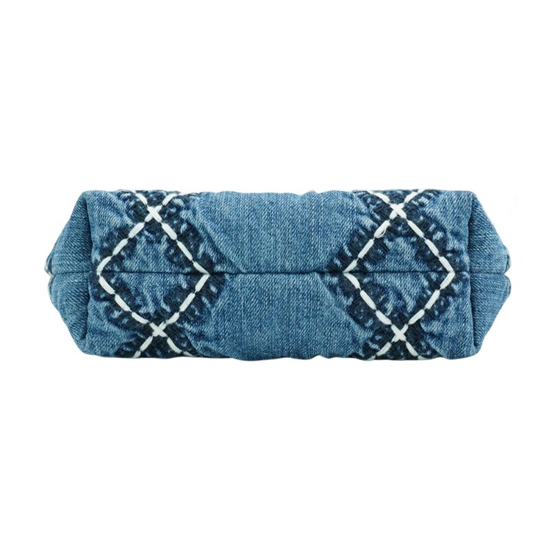 Chanel 展示品 22 mini 銀Logo白色粗縫線牛仔布斜背包(AS3980-牛仔藍)-3