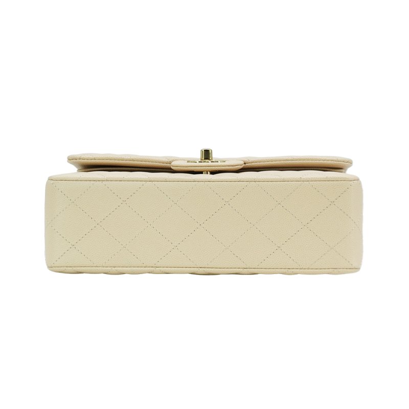 Chanel 展示品 菱格粒紋牛皮淡金鍊翻蓋coco斜背包-23cm(A01113-米膚)-3