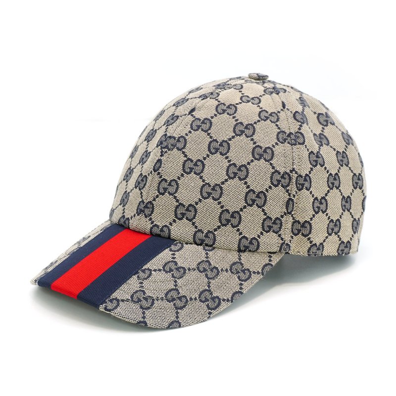 Gucci 經典雙G logo帆布紅藍線棒球帽#S(藍)-0