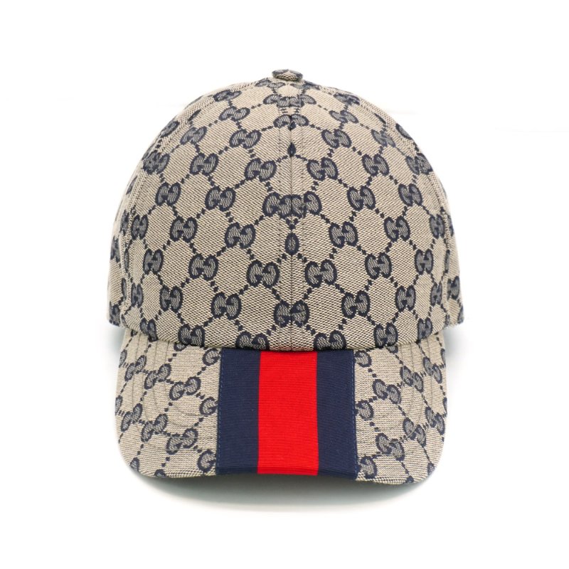 Gucci 經典雙G logo帆布紅藍線棒球帽#S(藍)-2