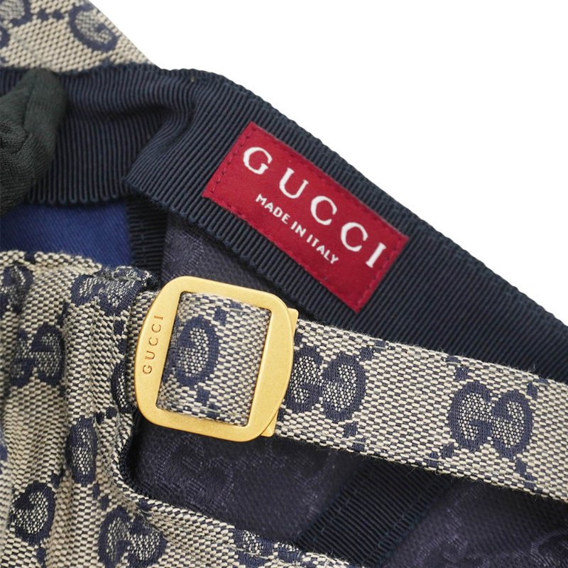 Gucci 經典雙G logo帆布紅藍線棒球帽#S(藍)-4