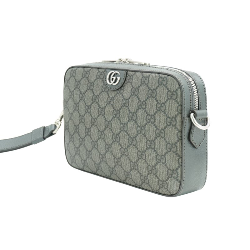 Gucci 展示品  GG Supreme帆布拉鍊斜背相機包(699439-灰)-1