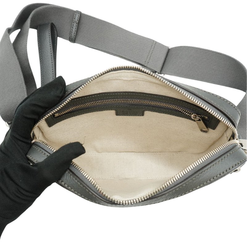 Gucci 展示品  GG Supreme帆布拉鍊斜背相機包(699439-灰)-4
