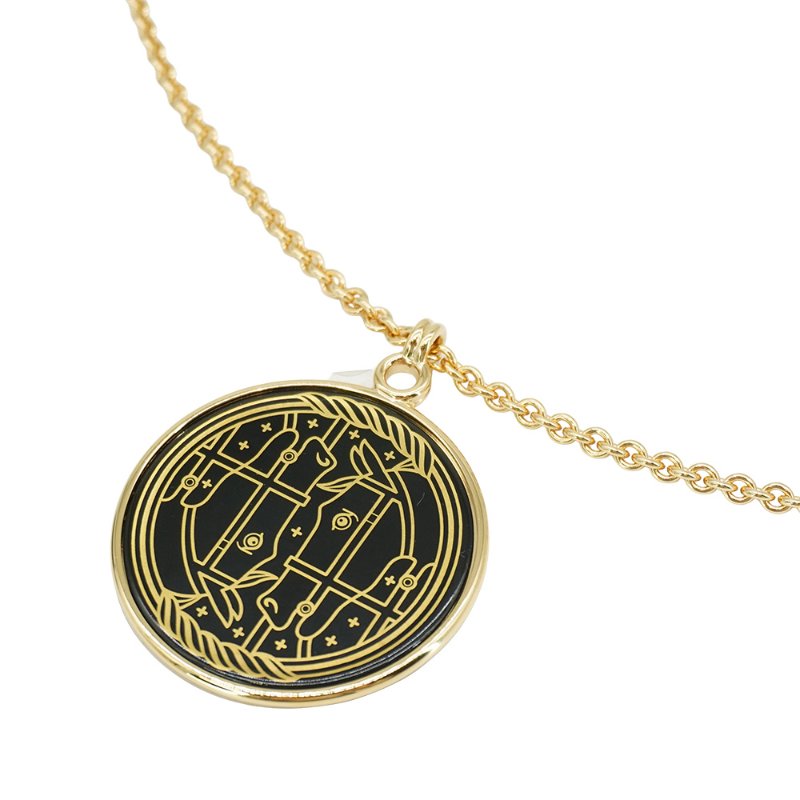 Hermes Medaille Quadrige 馬頭圓牌長項鍊(黑/金)-1