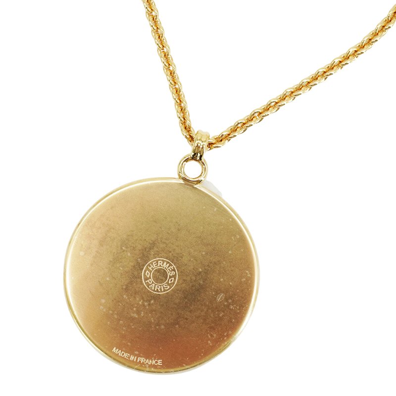 Hermes Medaille Quadrige 馬頭圓牌長項鍊(黑/金)-3