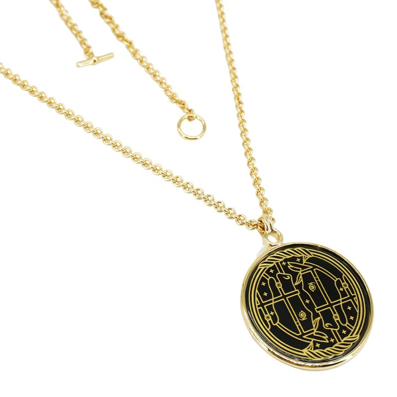 Hermes Medaille Quadrige 馬頭圓牌長項鍊(黑/金)-4