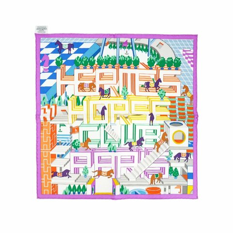 Hermes Horse Club 45 馬術俱樂部黑邊絲巾/方巾(紫/藍/橘)