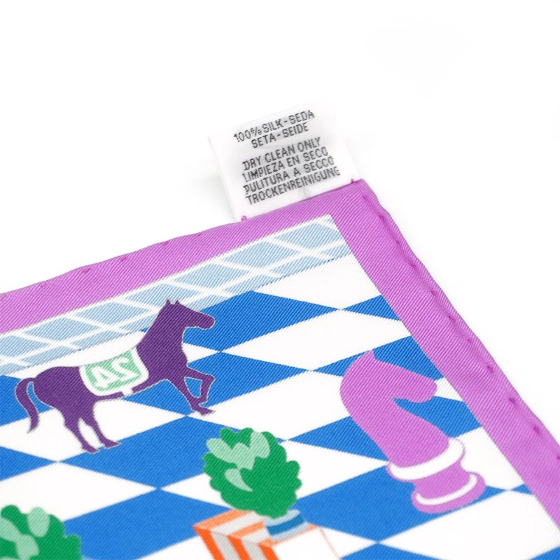 Hermes Horse Club 45 馬術俱樂部黑邊絲巾/方巾(紫/藍/橘)-2