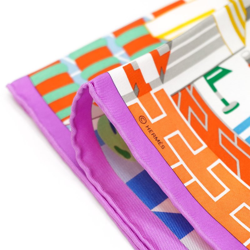 Hermes Horse Club 45 馬術俱樂部黑邊絲巾/方巾(紫/藍/橘)-3