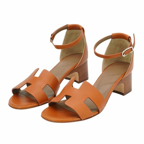 Hermes 展示品 Encens 50 小牛皮H鞋面低跟涼鞋#37(自然色)