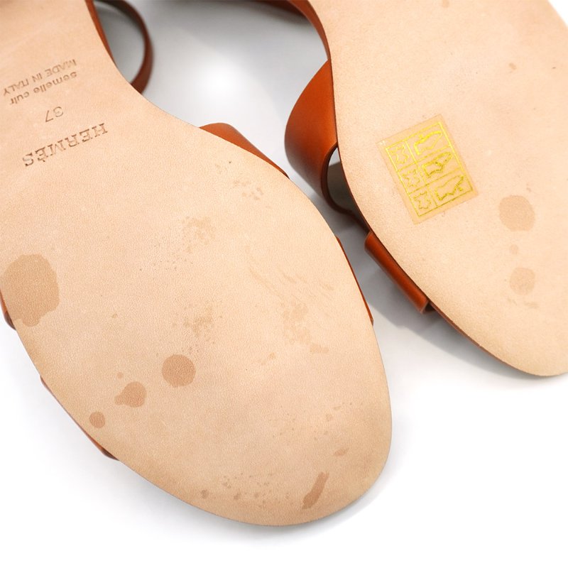 Hermes 展示品 Encens 50 小牛皮H鞋面低跟涼鞋#37(自然色)-6
