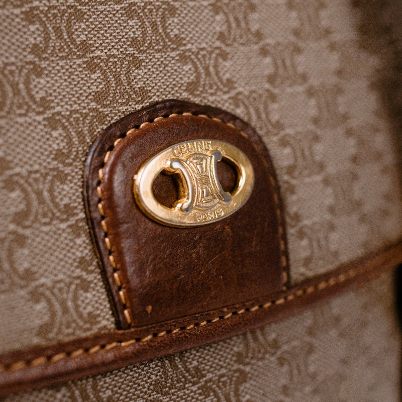 🧠小浮気見世物小屋🧠法國製🇫🇷 Celine Macadam凱旋門老花橢圓金標 手提托特包|焦糖植鞣革 × 稀有橢圓金標-0