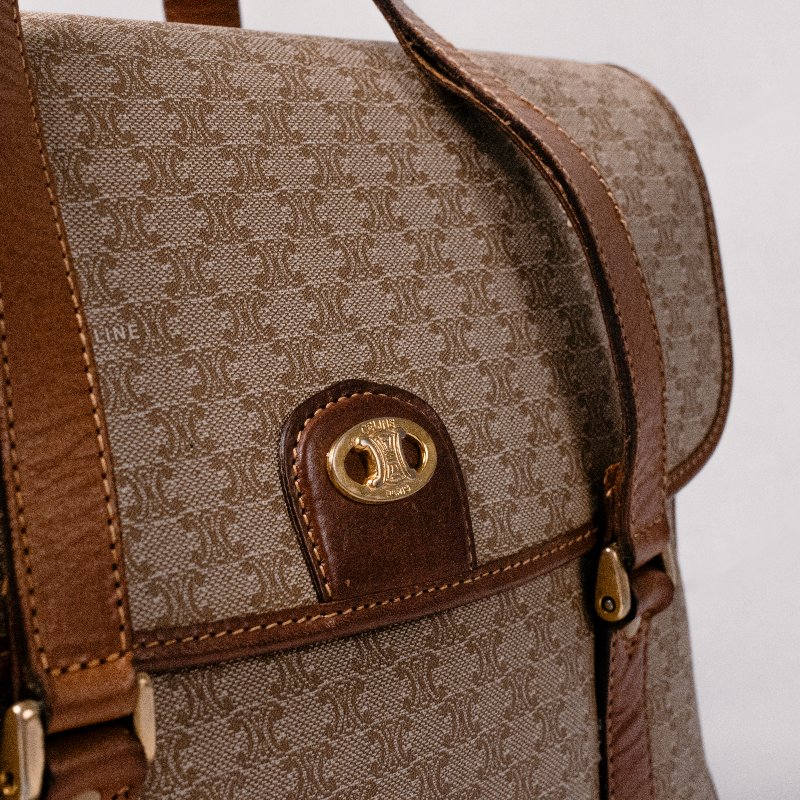 🧠小浮気見世物小屋🧠法國製🇫🇷 Celine Macadam凱旋門老花橢圓金標 手提托特包|焦糖植鞣革 × 稀有橢圓金標-1