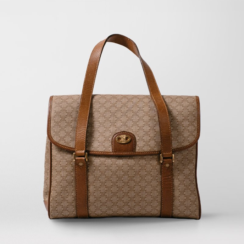 🧠小浮気見世物小屋🧠法國製🇫🇷 Celine Macadam凱旋門老花橢圓金標 手提托特包|焦糖植鞣革 × 稀有橢圓金標-6