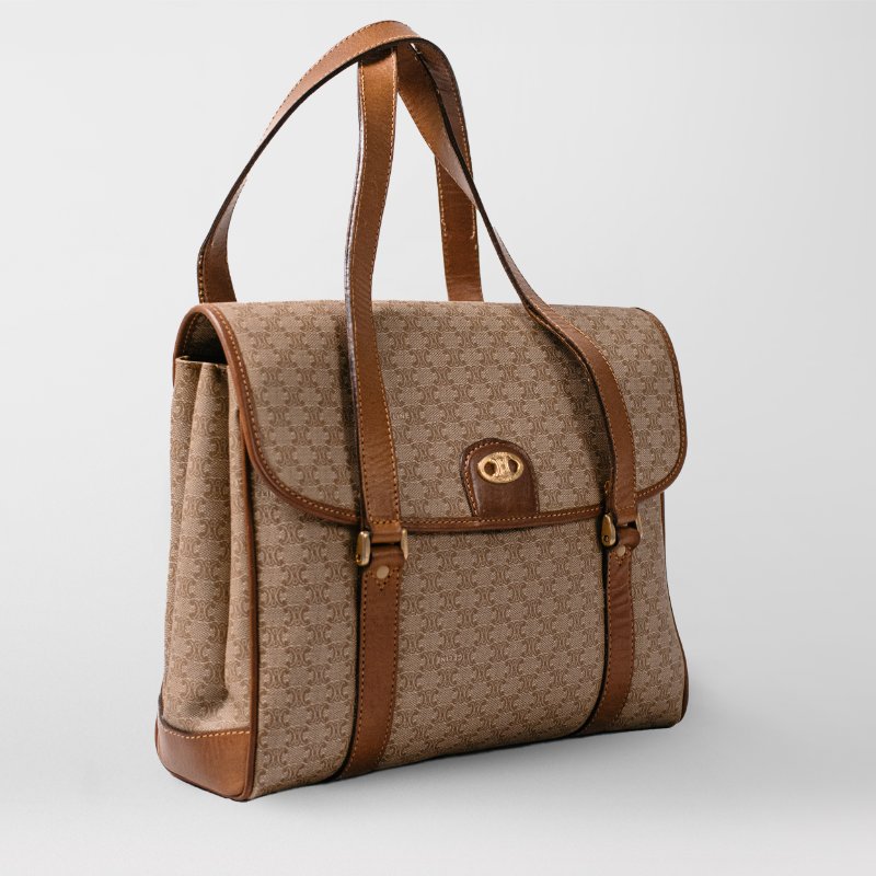 🧠小浮気見世物小屋🧠法國製🇫🇷 Celine Macadam凱旋門老花橢圓金標 手提托特包|焦糖植鞣革 × 稀有橢圓金標-7