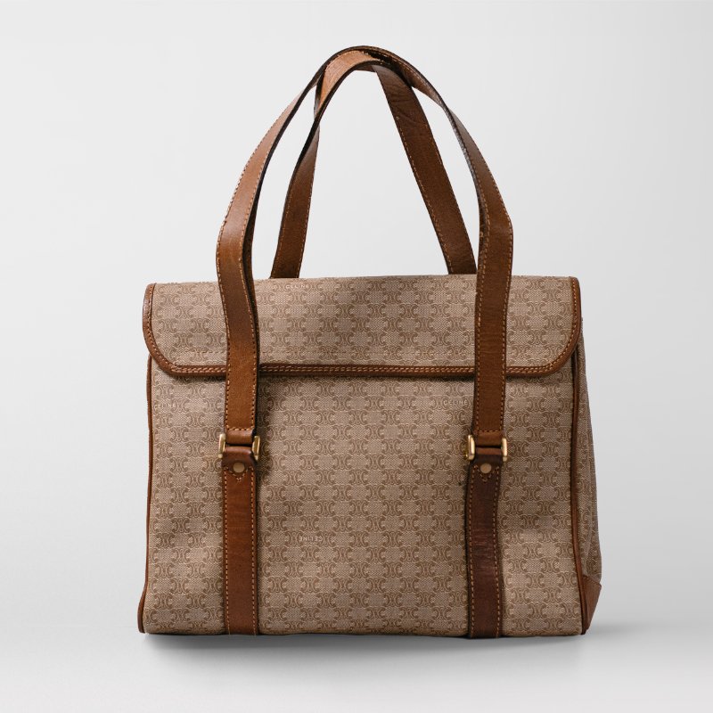 🧠小浮気見世物小屋🧠法國製🇫🇷 Celine Macadam凱旋門老花橢圓金標 手提托特包|焦糖植鞣革 × 稀有橢圓金標-8