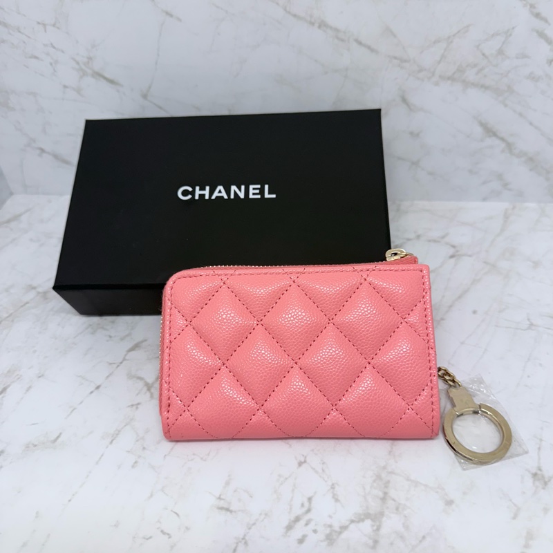 CHANEL粉色淡金L型零錢包/晶片-1