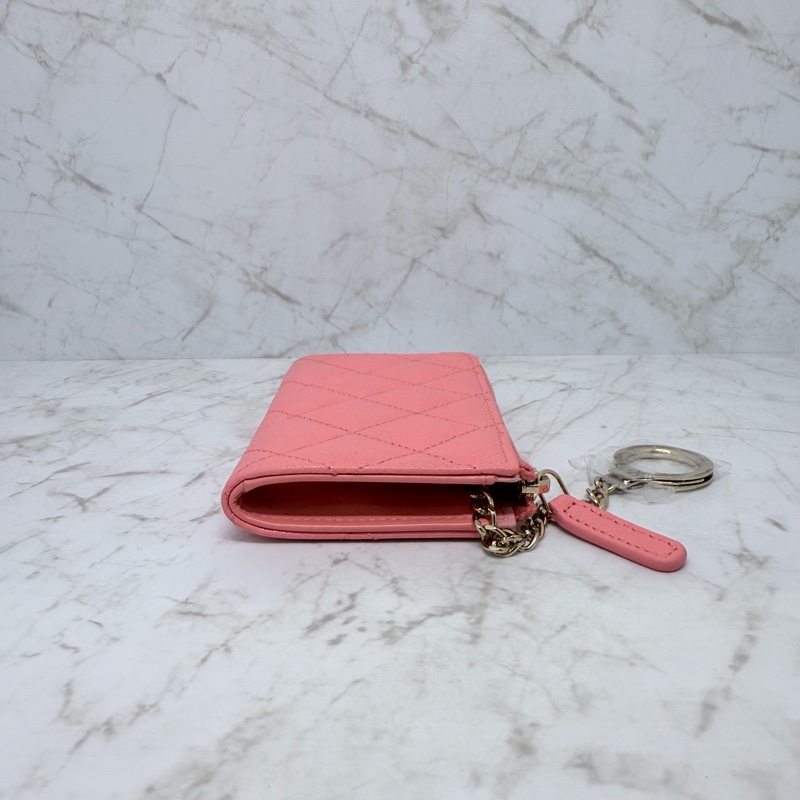 CHANEL粉色淡金L型零錢包/晶片-3