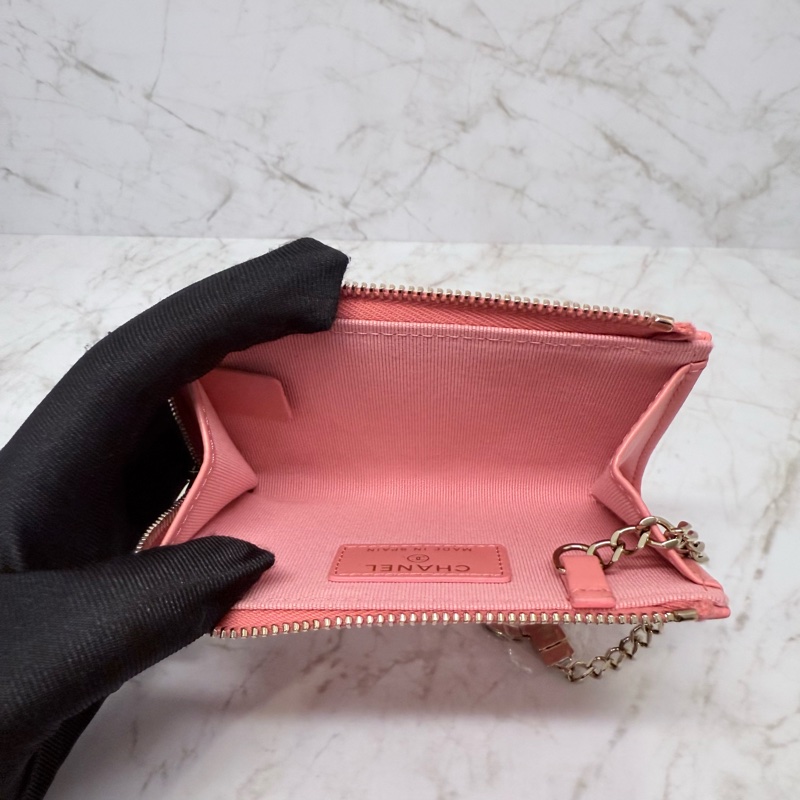 CHANEL粉色淡金L型零錢包/晶片-5