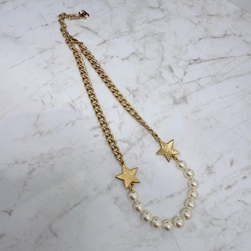 CHANEL金色黑彩星星配珍珠項鍊-4