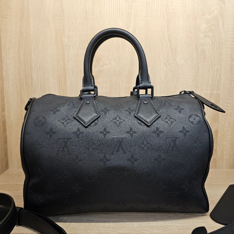 [未使用極新好物❣️極致黑款] LV黑牛皮Speedy30 P9消光黑釦手提斜背波士頓包-4