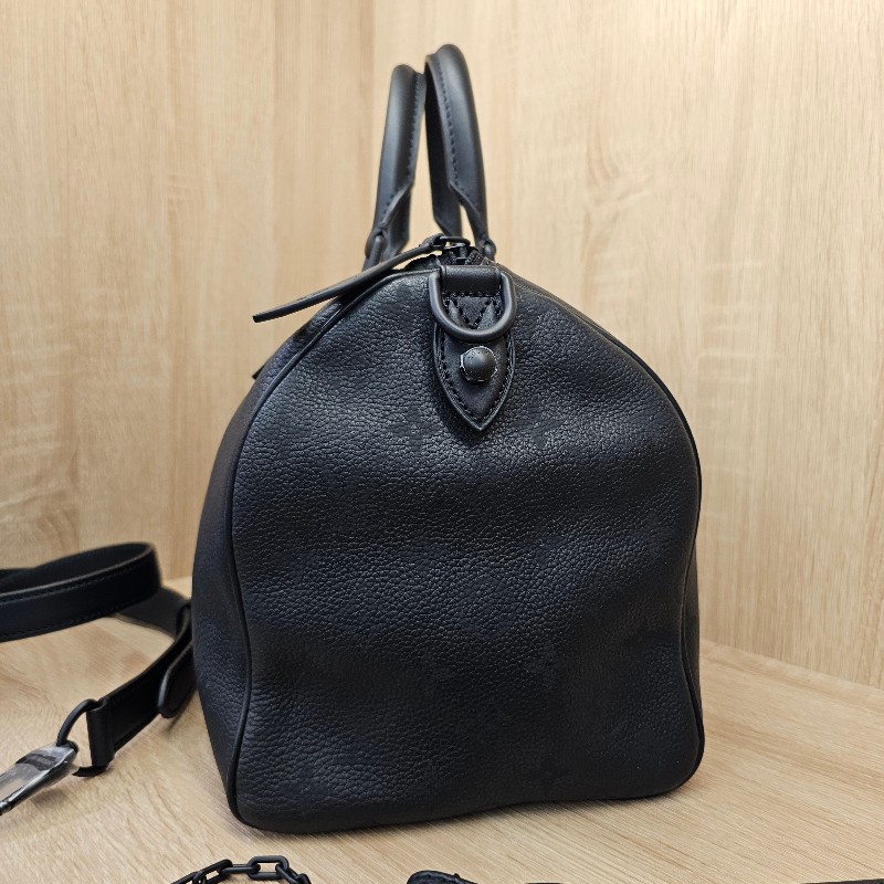 [未使用極新好物❣️極致黑款] LV黑牛皮Speedy30 P9消光黑釦手提斜背波士頓包-8