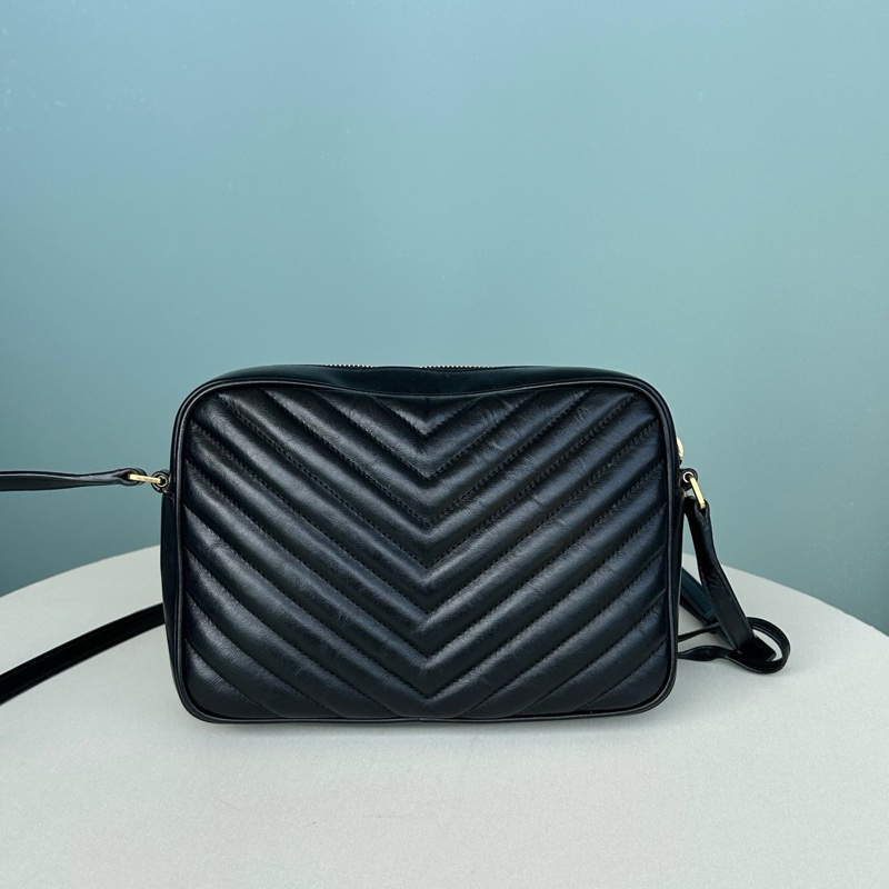 YSL聖羅蘭黑金中號牛皮V紋相機包斜挎包-1