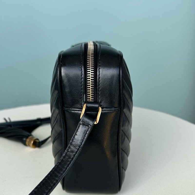 YSL聖羅蘭黑金中號牛皮V紋相機包斜挎包-2