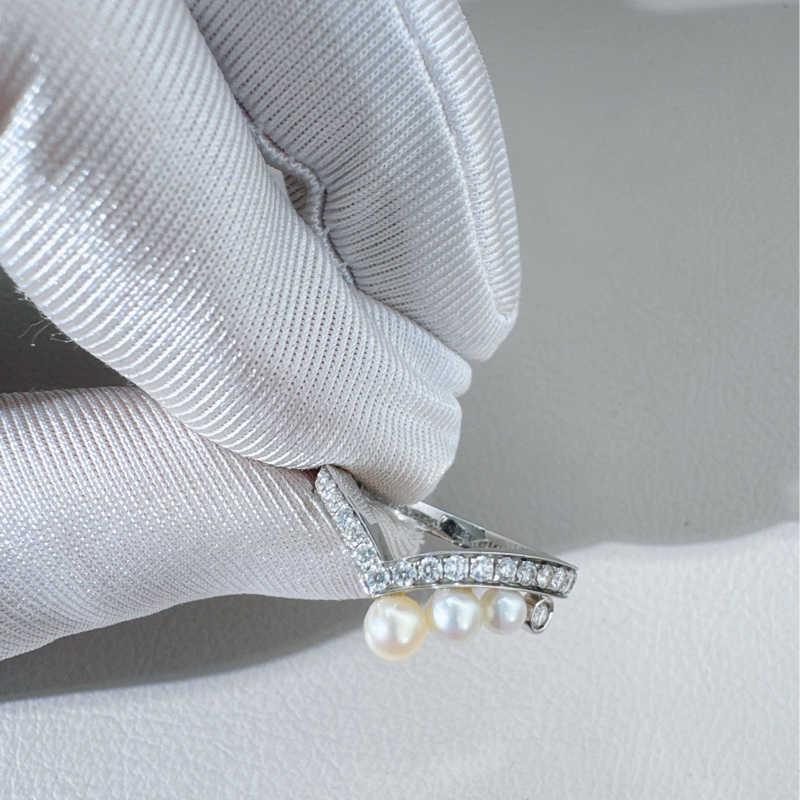 Chaumet尚美 约瑟芬系列 白金珍珠钻石戒指-4