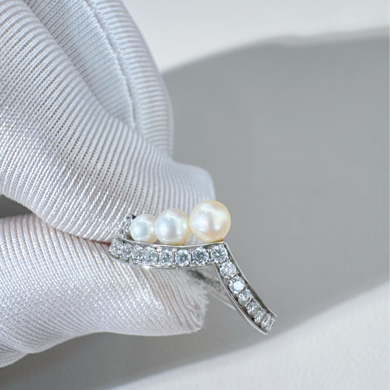 Chaumet尚美 约瑟芬系列 白金珍珠钻石戒指-6