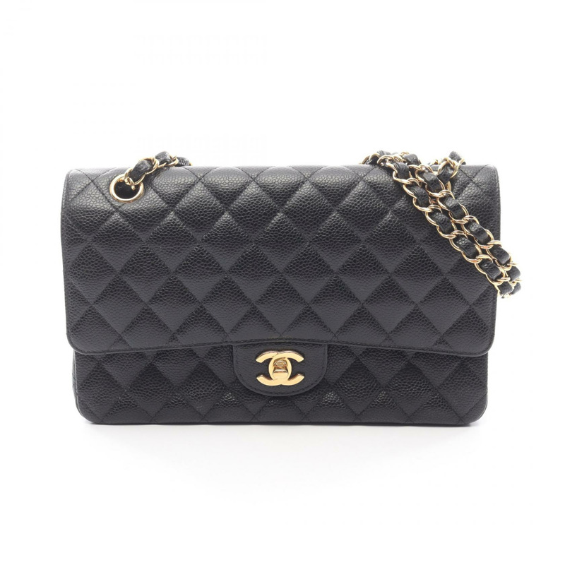 香奈兒 (CHANEL) Matelasse W 翻蓋鏈條肩背包 A01112 黑色皮革 二手 女士 GHW-0