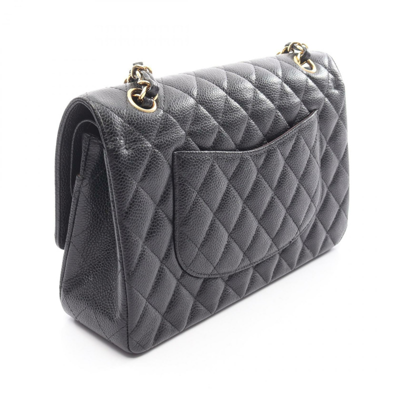 香奈兒 (CHANEL) Matelasse W 翻蓋鏈條肩背包 A01112 黑色皮革 二手 女士 GHW-1