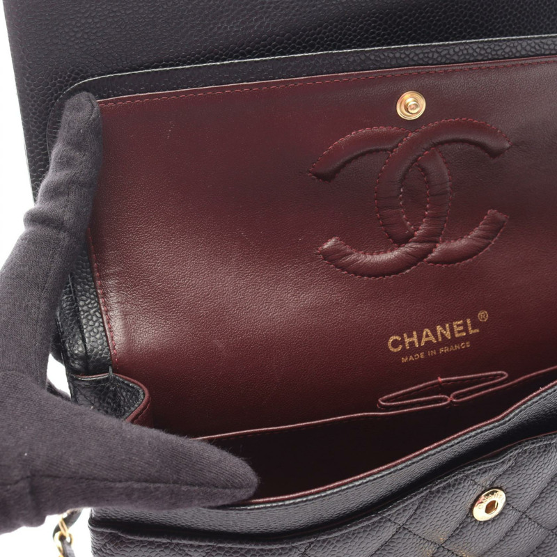 香奈兒 (CHANEL) Matelasse W 翻蓋鏈條肩背包 A01112 黑色皮革 二手 女士 GHW-5