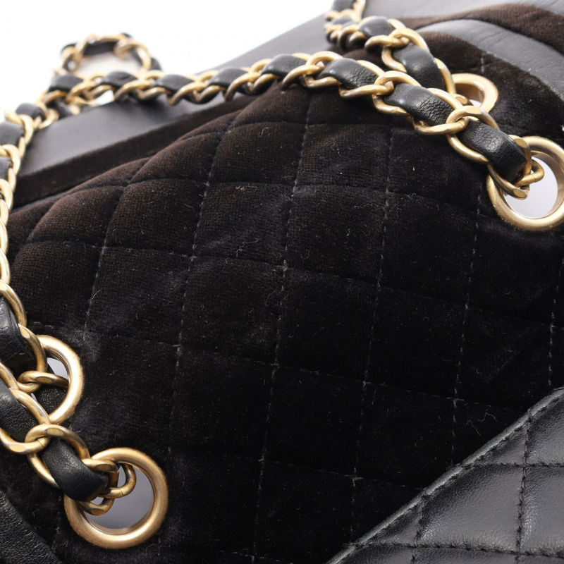 香奈兒 (CHANEL) 絎縫單肩手提包，黑色，絨面羊皮材質，二手，女士，金色五金-9